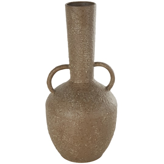 17" Brown Metal Antique Inspired Vase with Handles